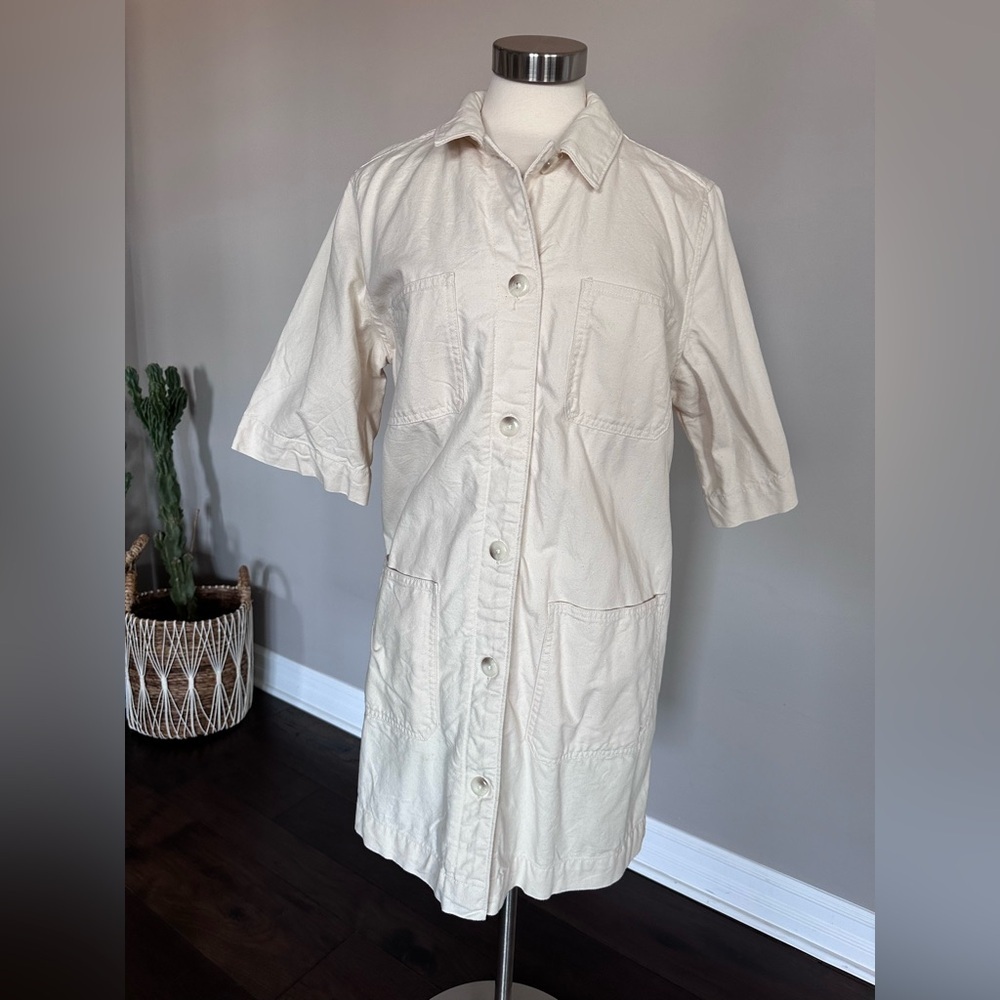 Everlane Shirt Dress Canvas Cargo Chore Patch Pocket Organic Cotton Ivory W's 14 - Picture 6 of 16